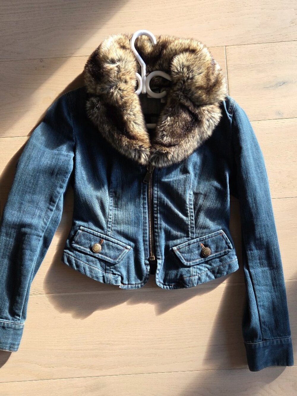 Armani Exchange Fitted Jean Jacket with Faux Fur
